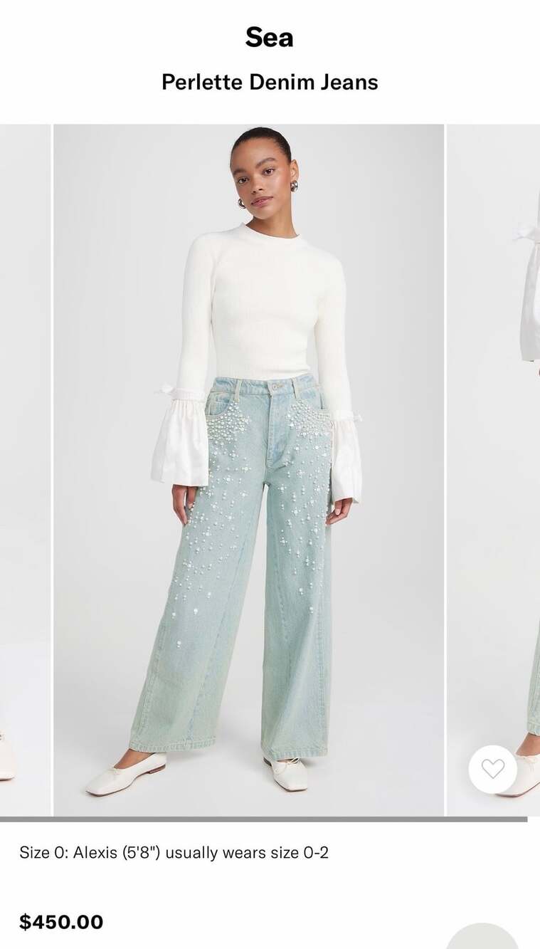 Sea Perlette Denim Jeans Size 4 Light Blue Pearl Embellished Wide Leg